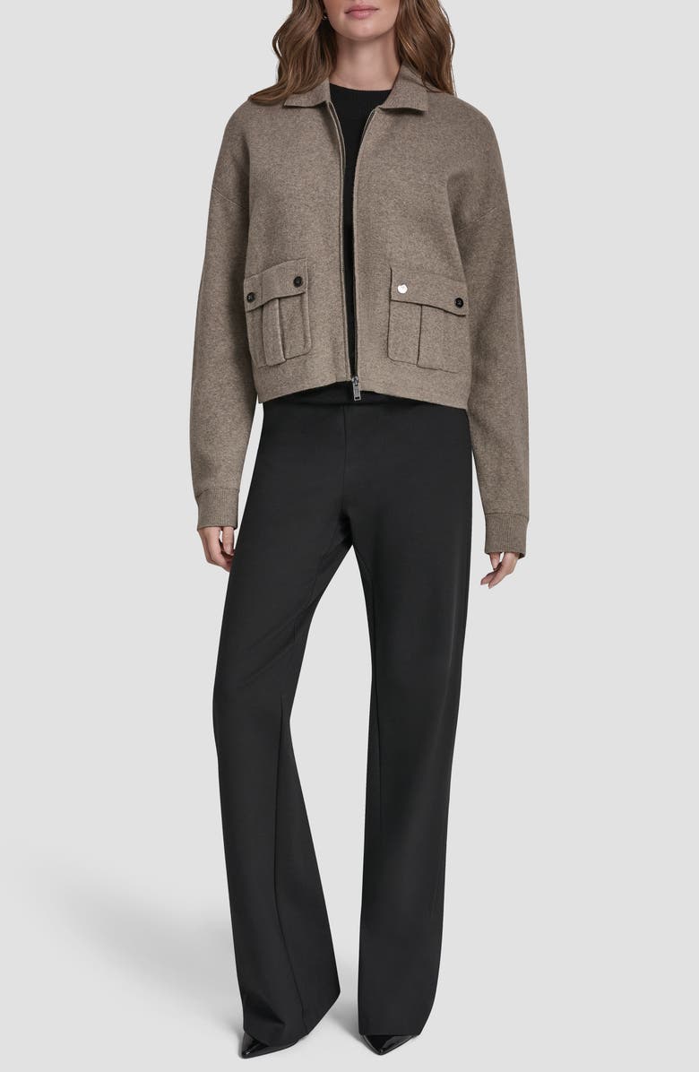 DKNY Collared Zip Cardigan, Alternate, color, City Taupe Heather