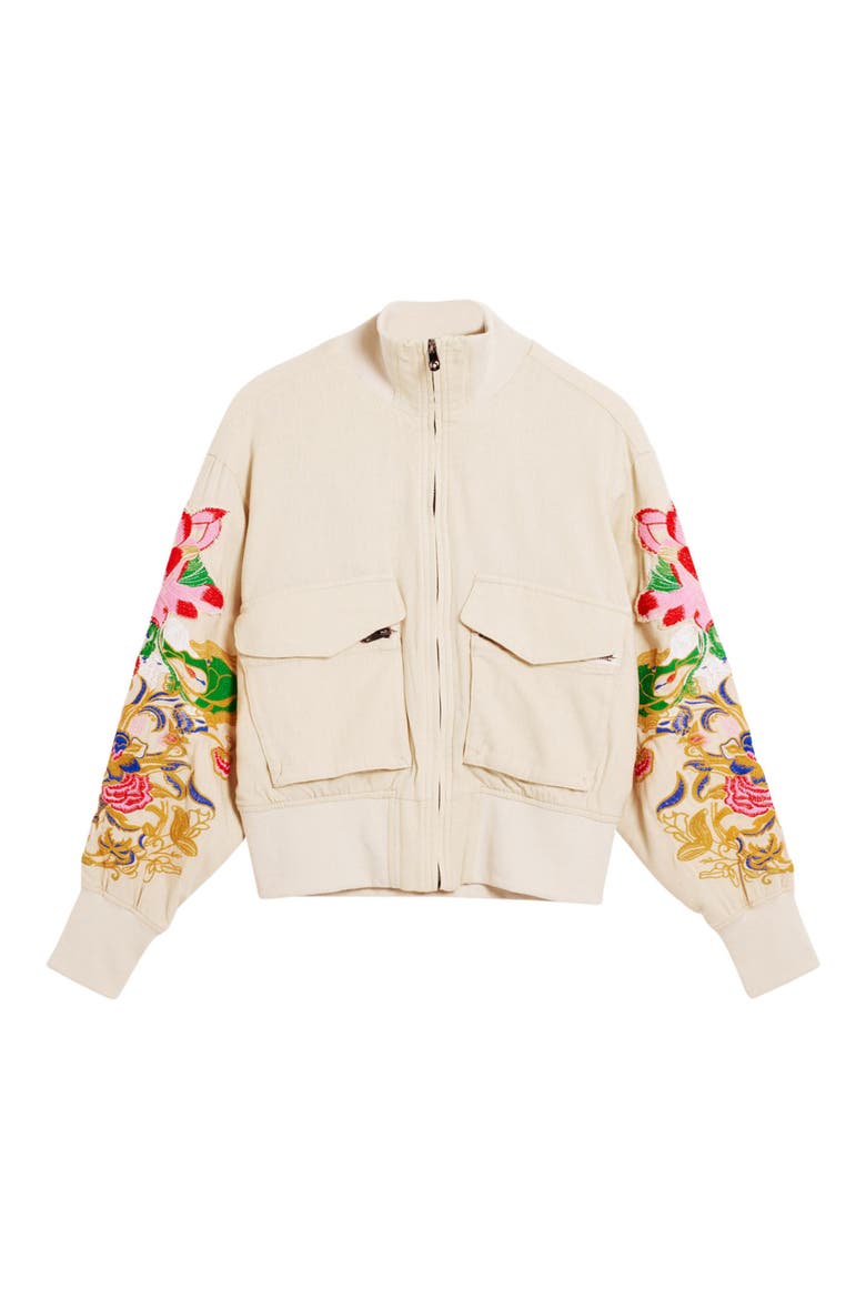 Embroidered Sleeve Detail Jacket, Alternate, color, LIGHT BEIGE