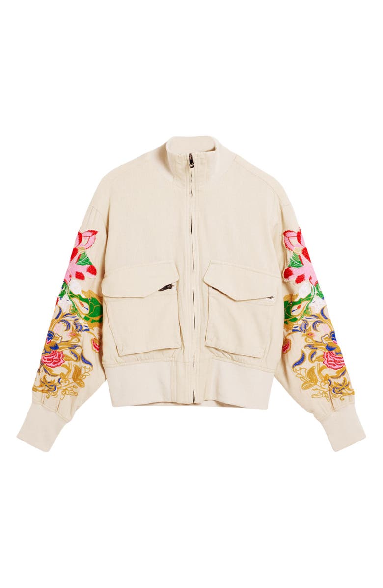 Desigual Embroidered Sleeve Detail Jacket, Alternate, color, Light Beige