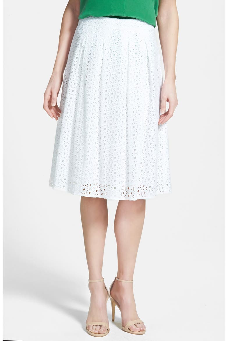 Eyelet Pleat Front Skirt, Main, color, WHITE