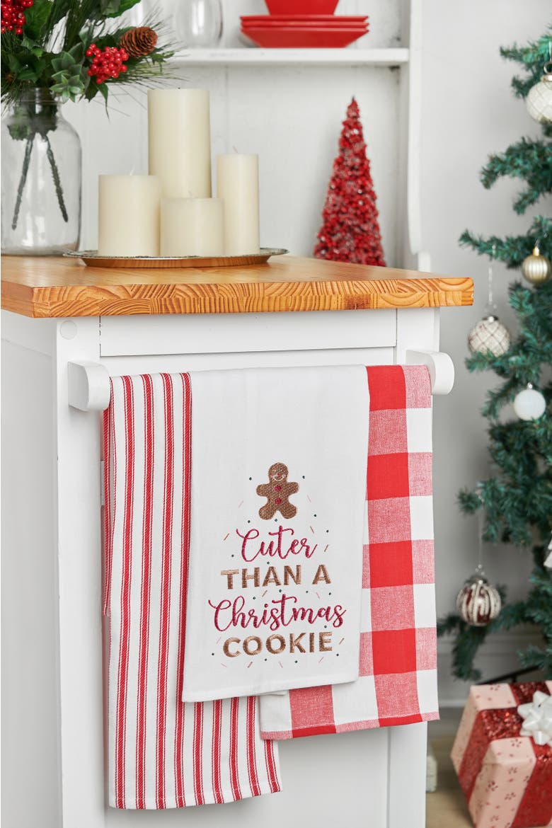 "Cuter Than A Christmas Cookie" Embroidered 100% Cotton Flour Sack Dishtowel, Alternate, color, White