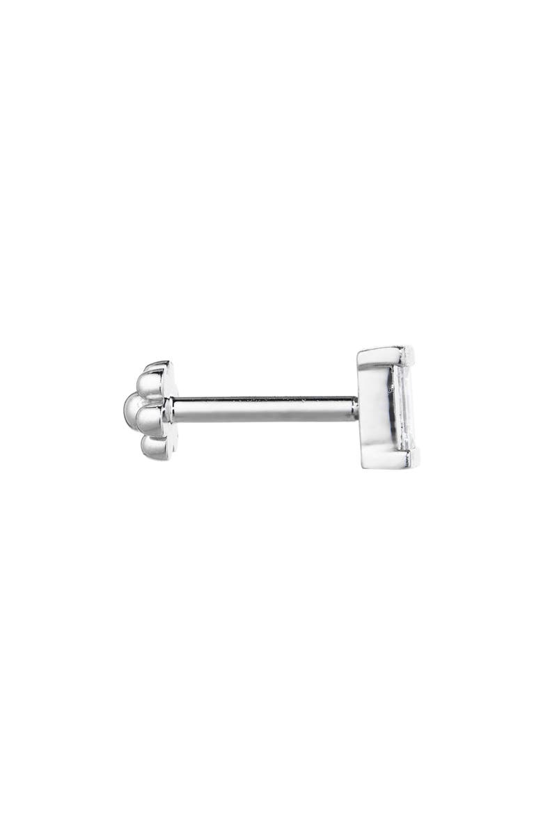 Diamond Baguette Single Threaded Stud Earring, Alternate, color, WHITE GOLD