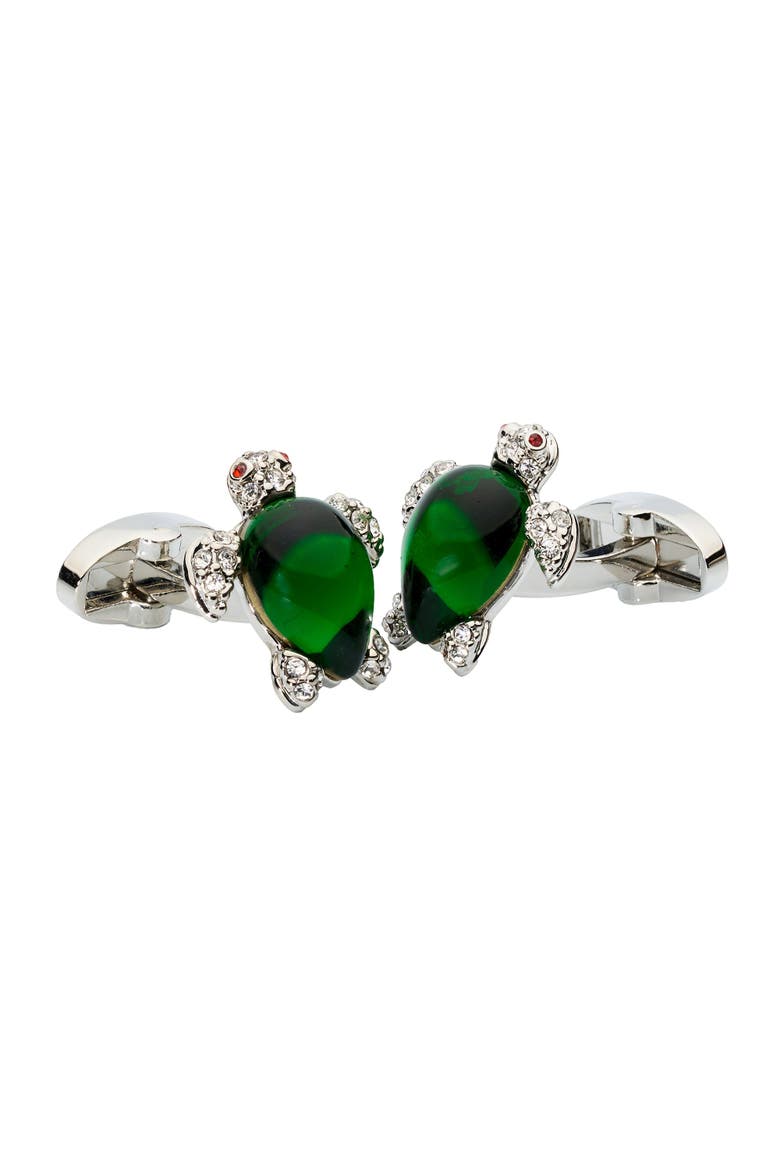 Crystal Turtle Cufflinks, Main, color, Silver
