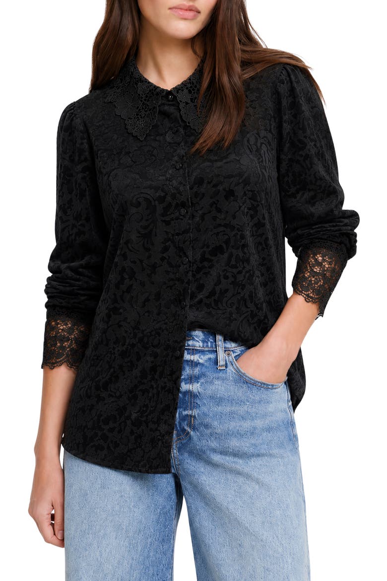 Vetiver Burnout Floral Shirt, Main, color, BLACK