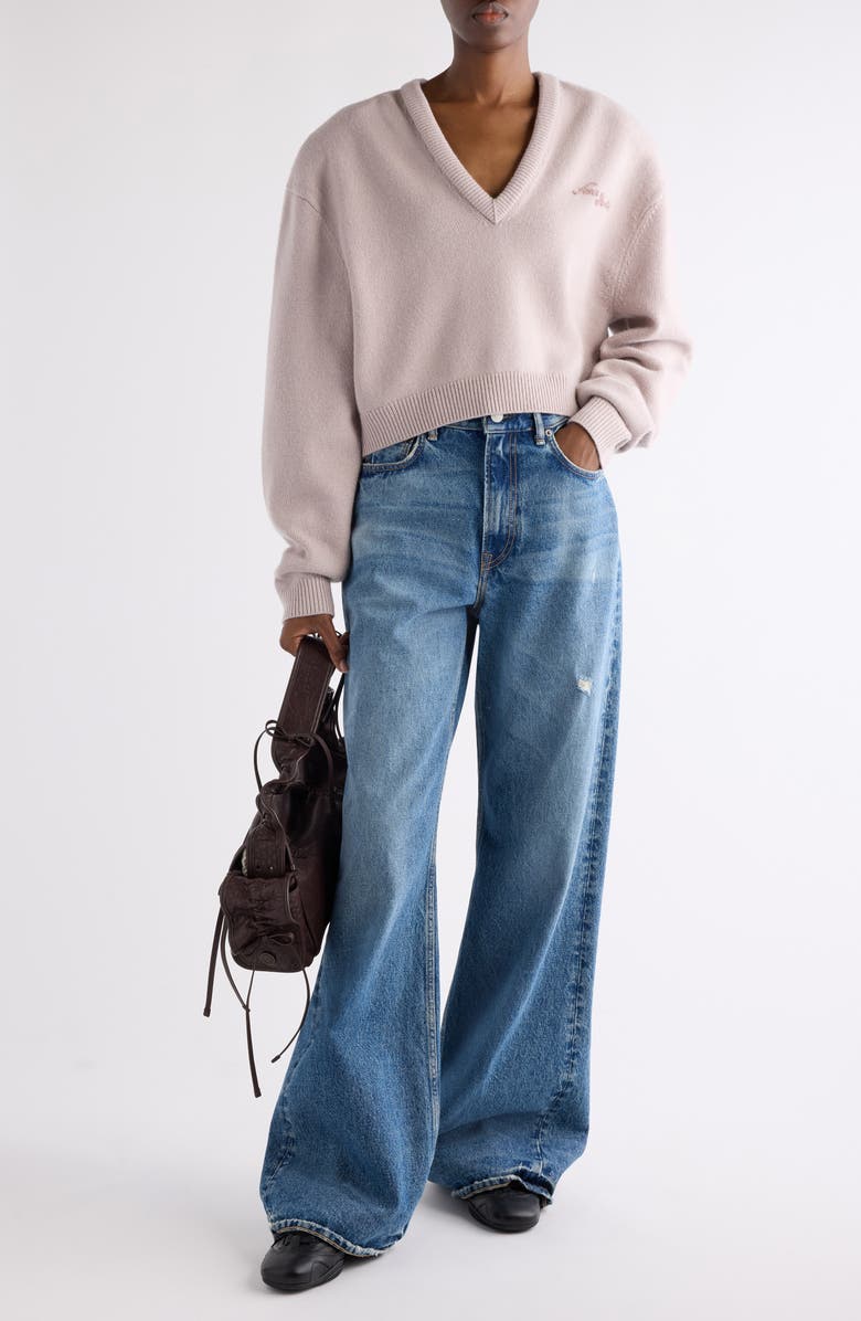 Acne Studios Kolid Richard Yak Hair & Wool V-Neck Crop Sweater, Alternate, color, Pale Grey