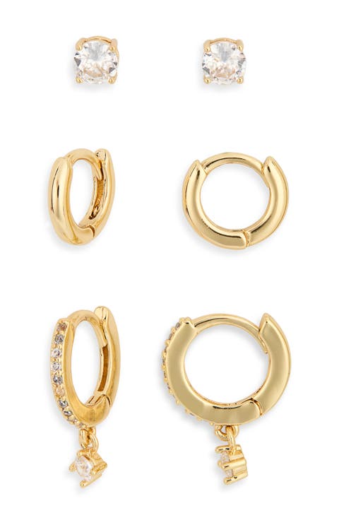 3-Pack Assorted Stud & Hoop Earrings Set