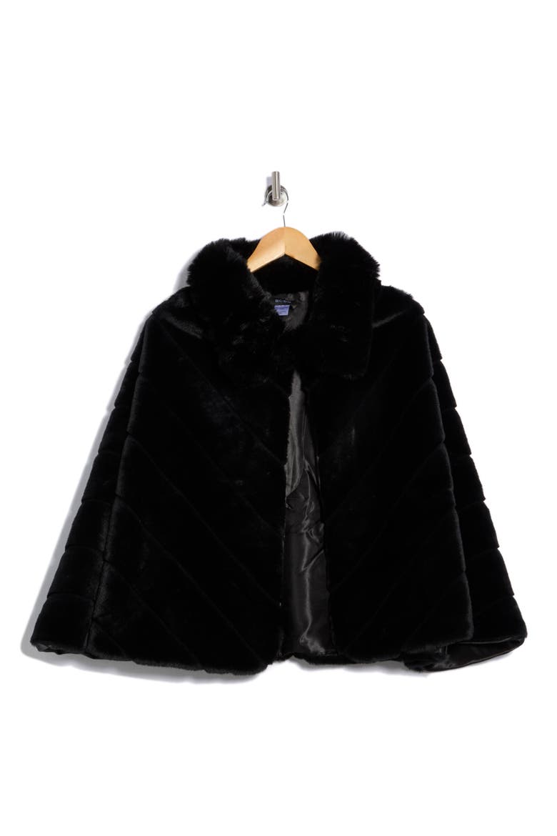 Faux Fur Cape, Alternate, color, BLACK