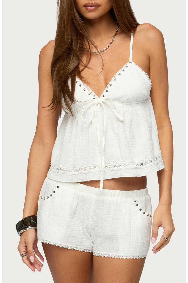 Kaydee Studded Textured Woven Camisole, Main, color, WHITE