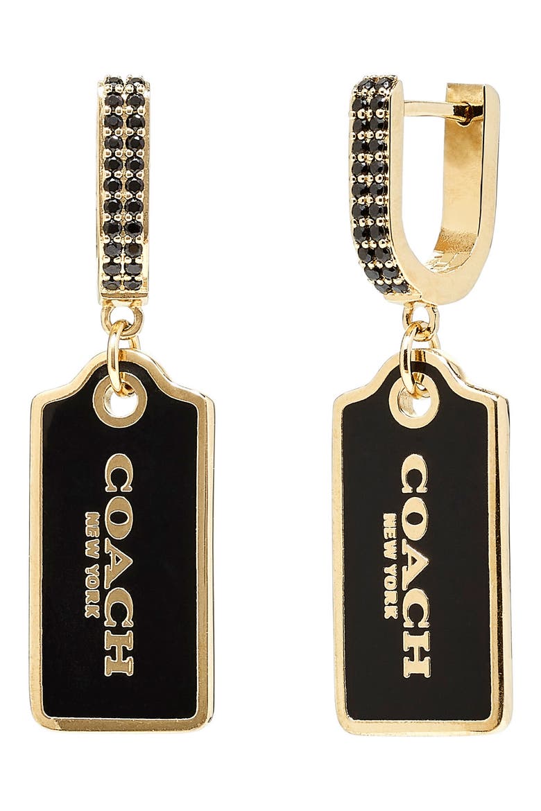Logo Drop Earrings, Main, color, BLACK