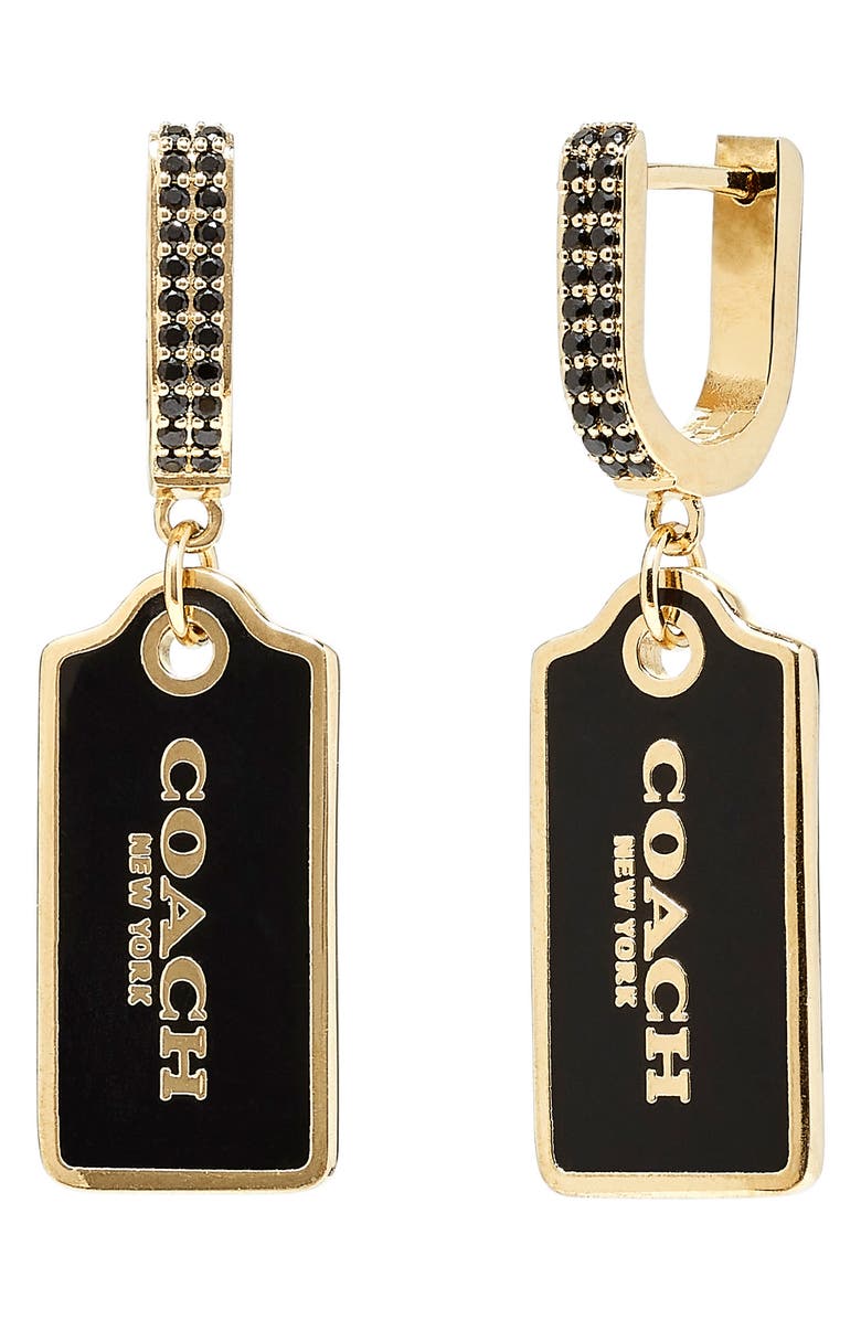 COACH Logo Drop Earrings, Main, color, Black