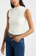 Open Edit Ruched Mock Neck Tank