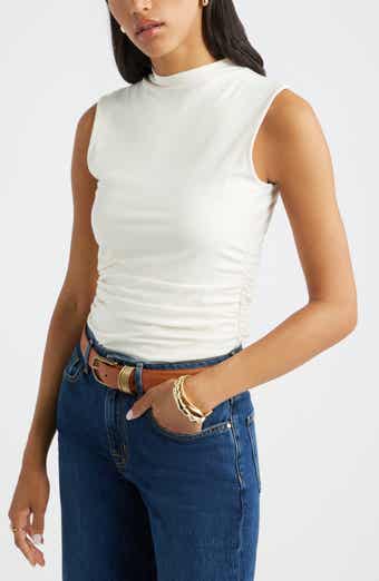 Open Edit Ruched Mock Neck Tank