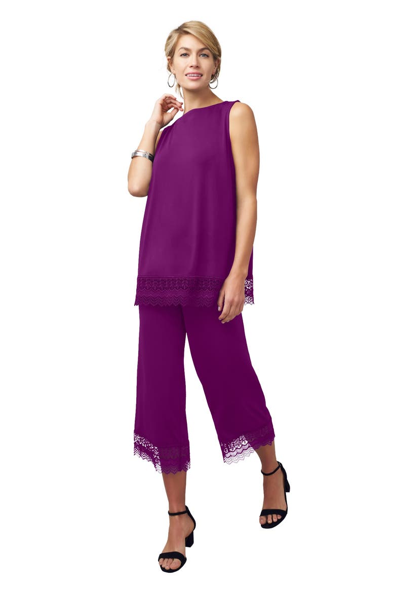 2 Piece Stretch Knit Lace Trim Crop Set, Main, color, PURPLE TULIP