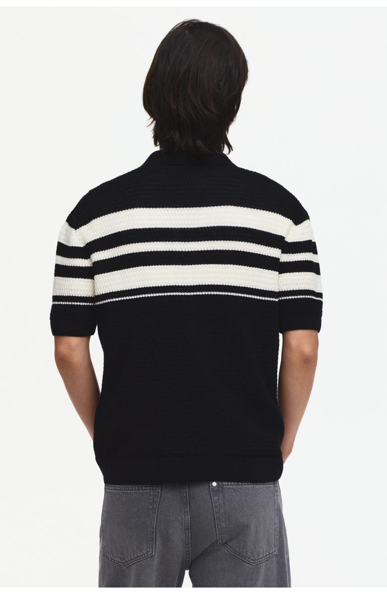 H&M Regular Fit Pointelle-knit Polo Shirt, Alternate, color, Black/Color Block