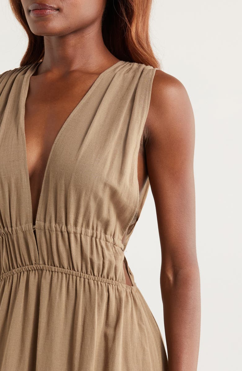 Nordstrom Ruched Plunge Maxi Cover-Up Dress, Alternate, color, Olive Covert