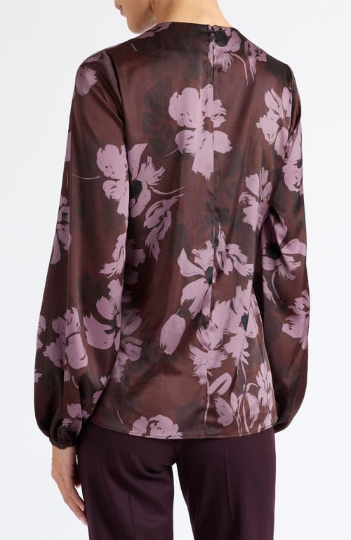 Santorelli Elena Long Sleeve Twist Neck Blouse In Floral Twill Crepe In Multi