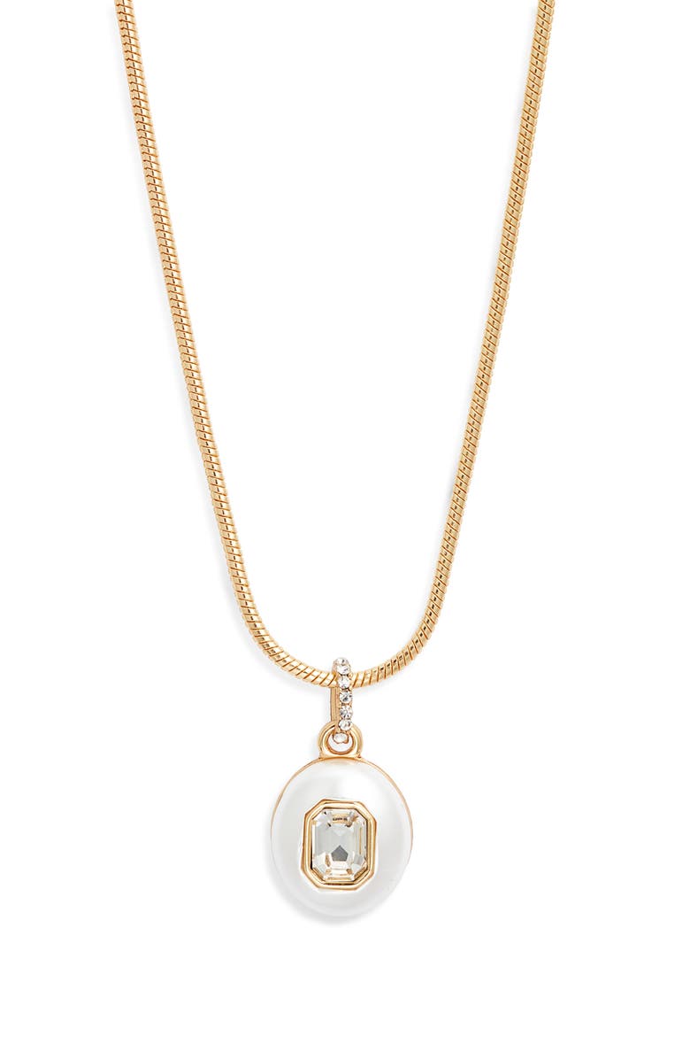 Nordstrom Crystal Inlay Oval Pendant Necklace, Main, color, Clear- White- Gold