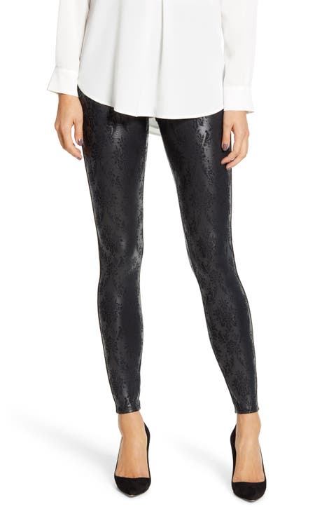Brocade Print Faux Leather Leggings (Plus Size)