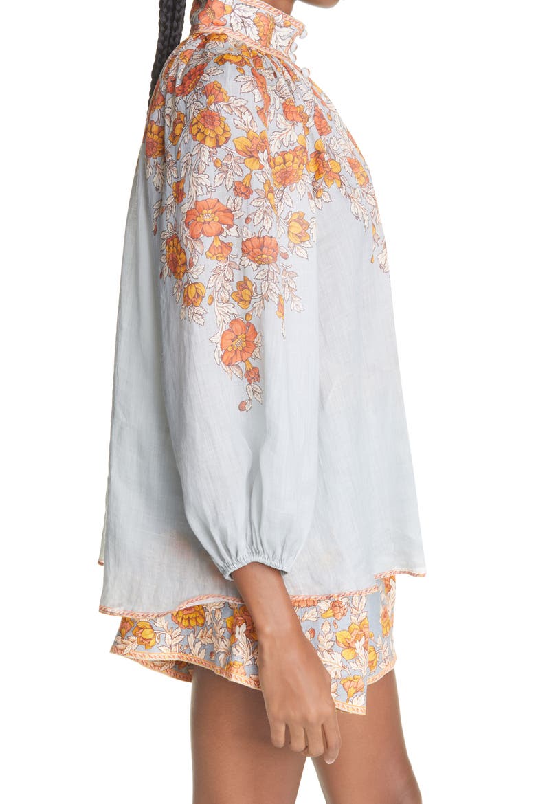 Andie Floral Print Ramie Blouse, Alternate, color, DUSTY BLUE FLORAL