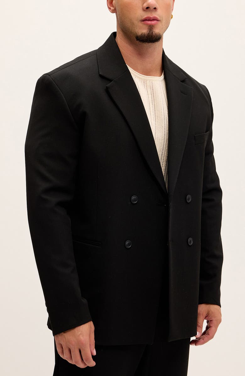 RON TOMSON Super Relaxed Double Breasted Tuxedo Jacket, Alternate, color, Black