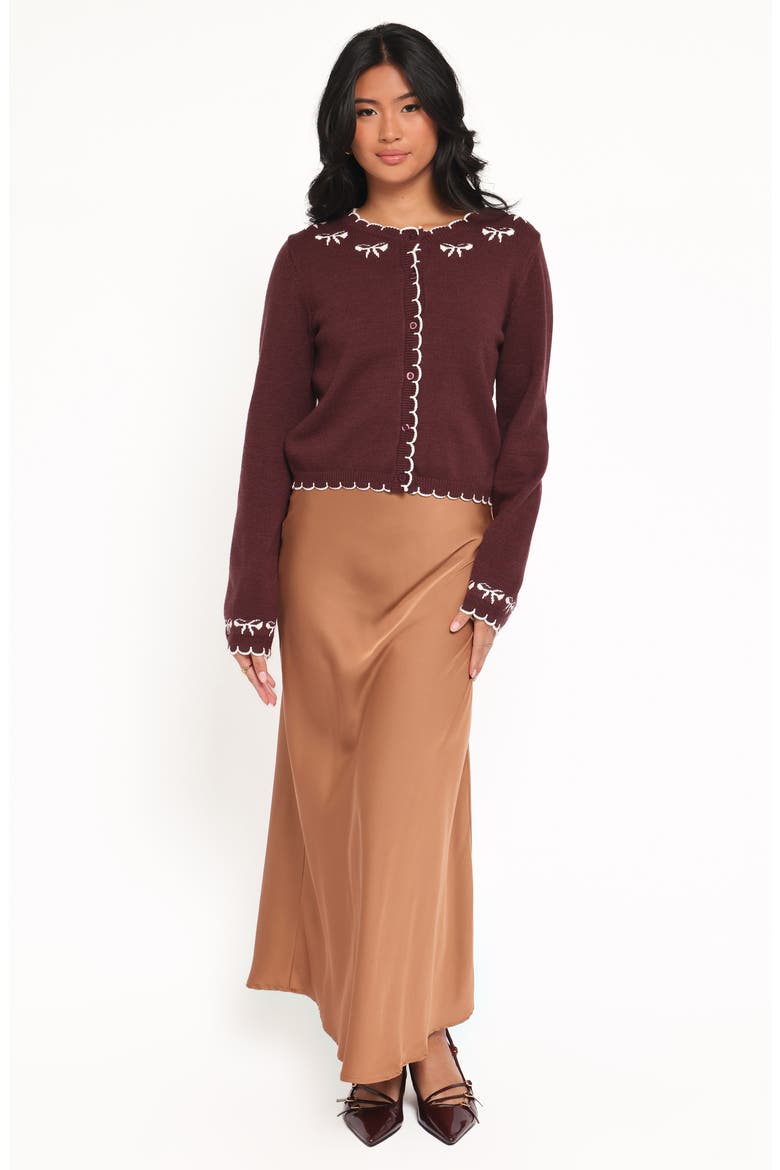 Payton Bow Scallop Cardigan, Alternate, color, PLUM