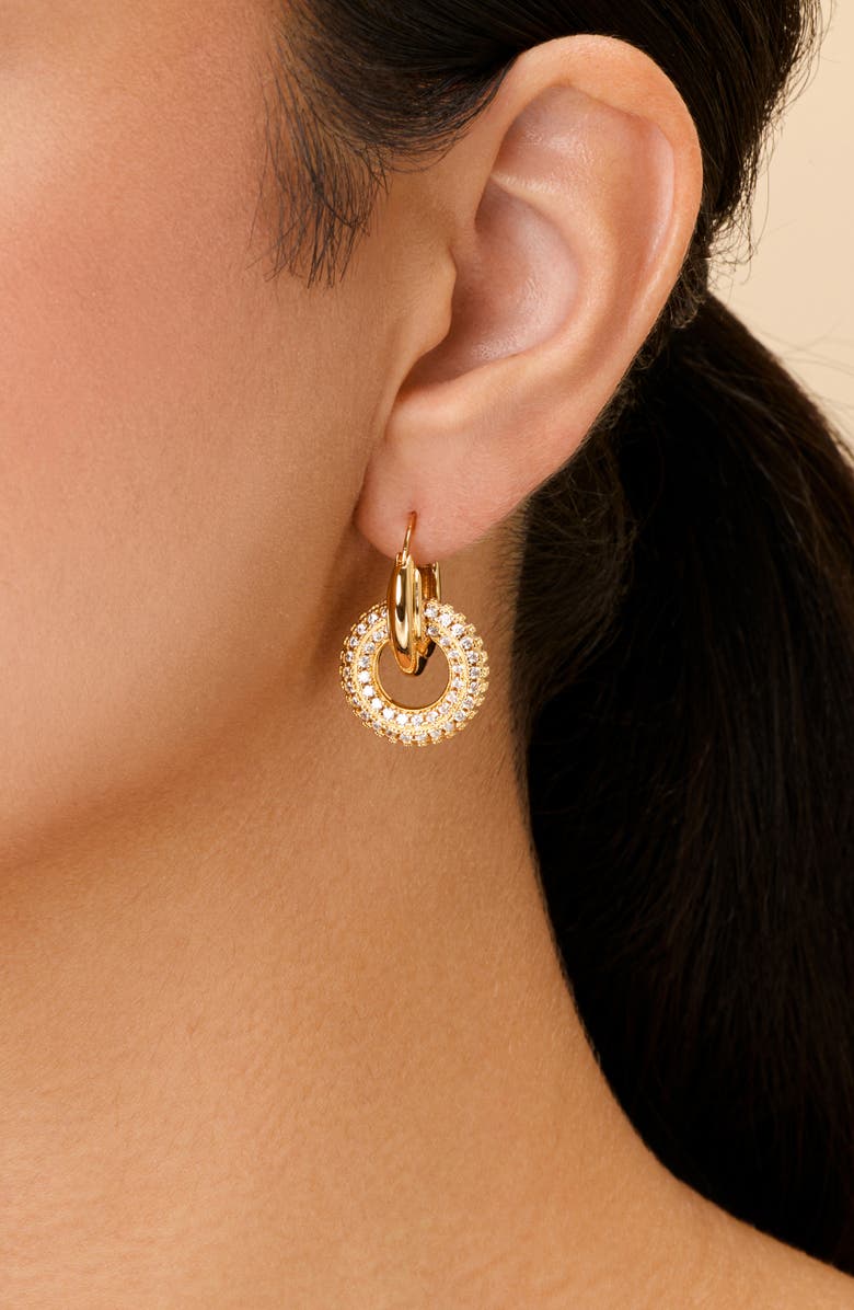 Sterling Forever Hunter CZ Interlocking Circle Drop Earrings, Alternate, color, Gold