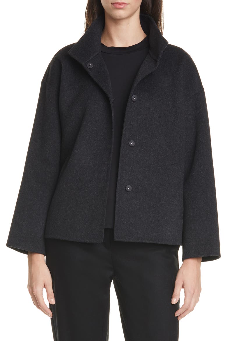 Stand Collar Boxy Coat, Main, color, CHARCOAL