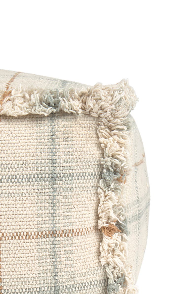 Lorena Canals Tartan Fringe Trim Pouf, Alternate, color, Blue Sage Natural
