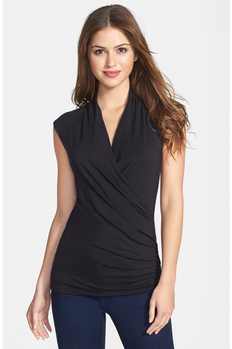 Draped Front Stretch Knit Top, Main, color, RICH BLACK