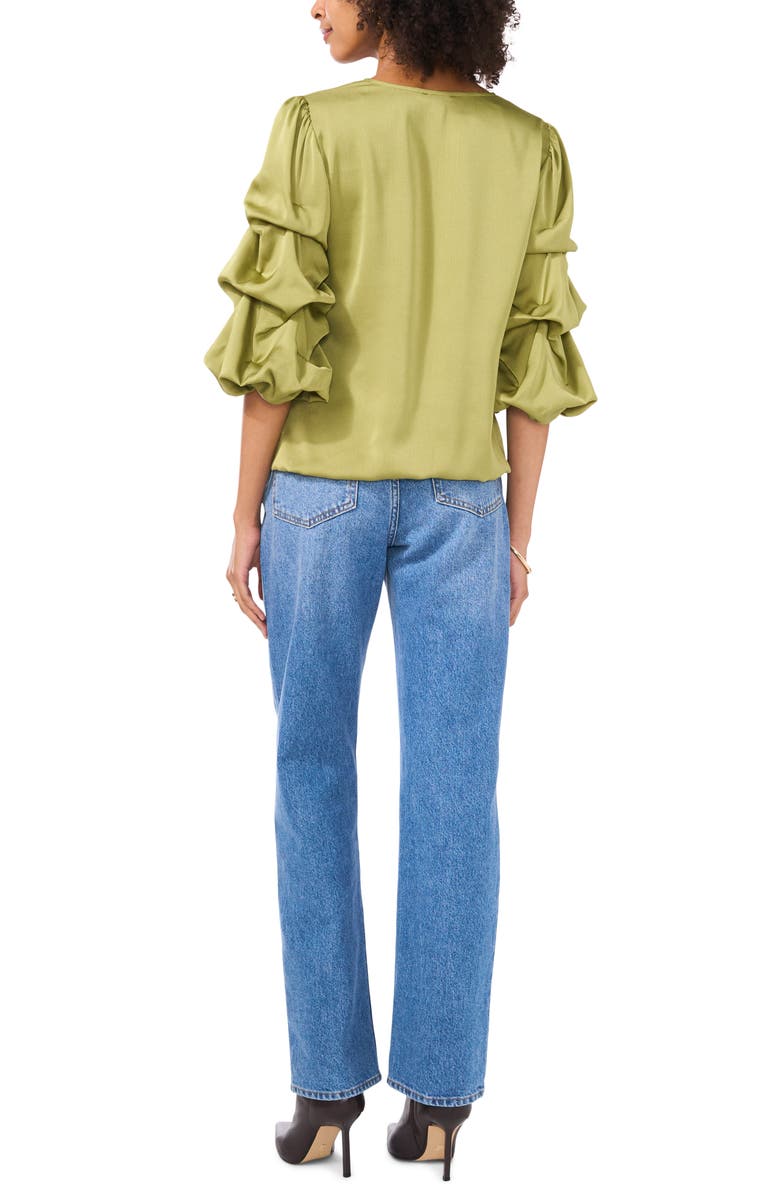 Vince Camuto V-Neck Bubble Sleeve Top, Alternate, color, Vine Green