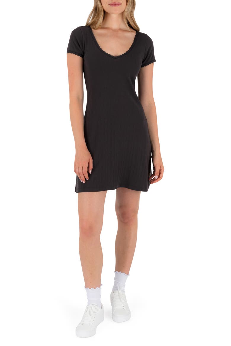 Gem Cotton Rib Minidress, Main, color, OFF BLACK