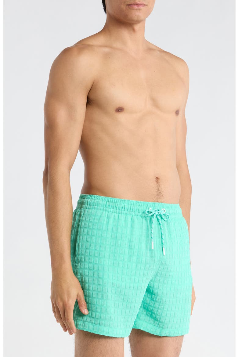 The Soft Lagoons 5.5-Inch Grid Textured Swim Trunks, Alternate, color, TEAL SOLID