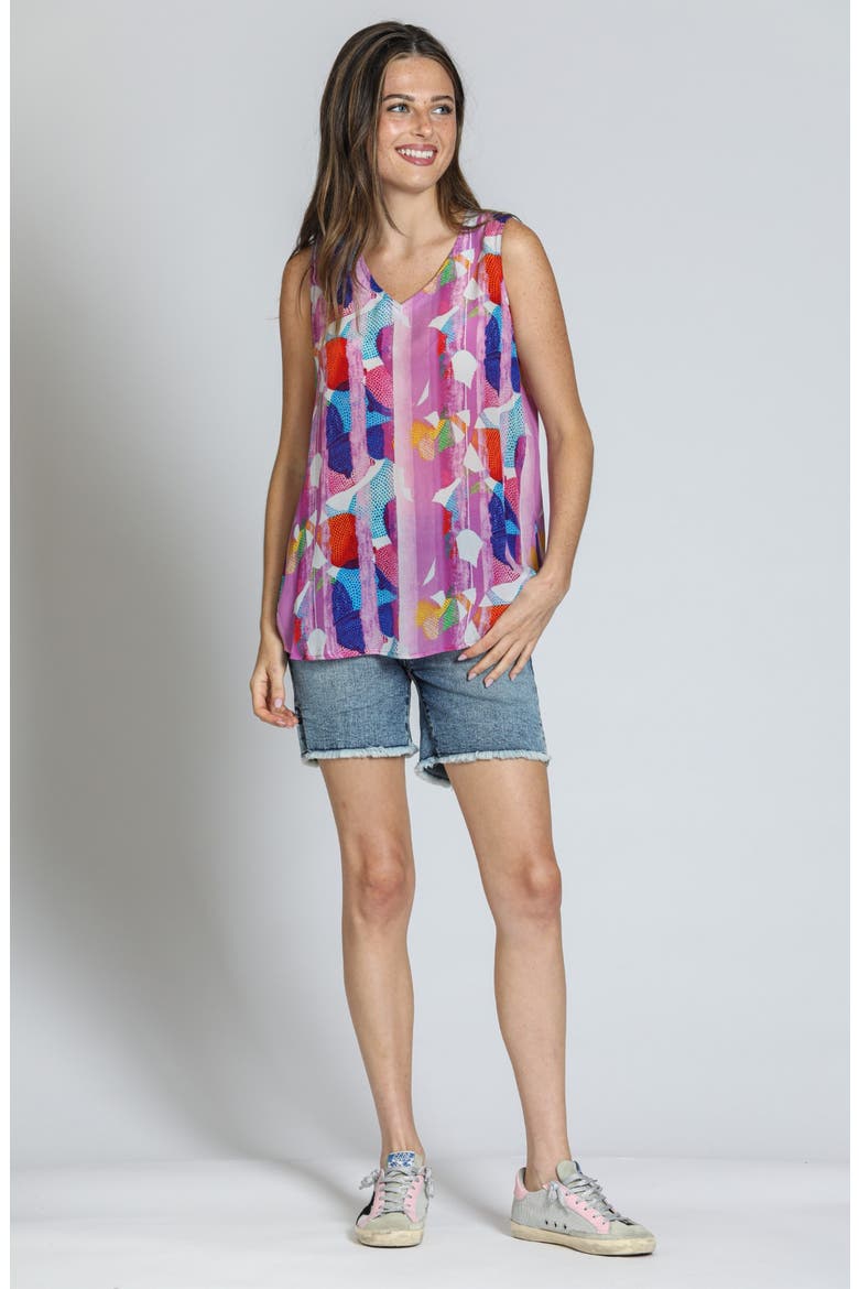 Print V-Neck Tank, Alternate, color, BLUE/ WHITE