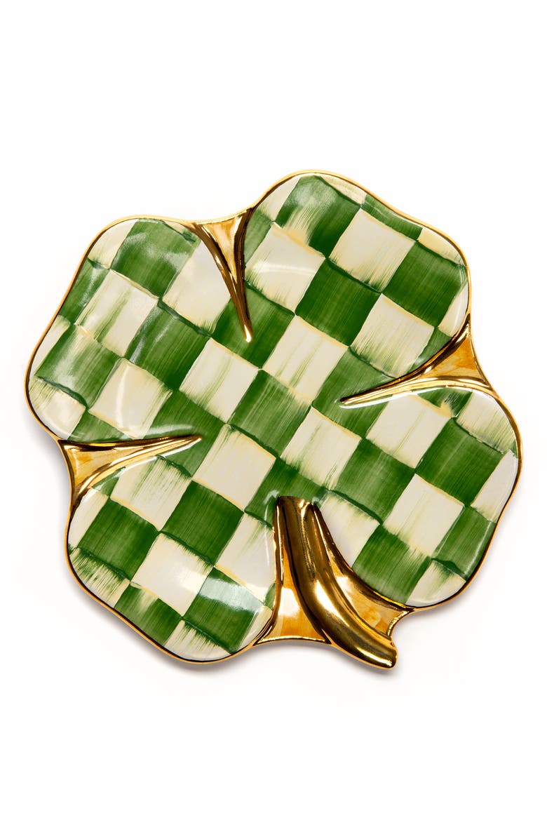 MACKENZIE CHILDS Lucky Check Clover Plate, Main, color, Green