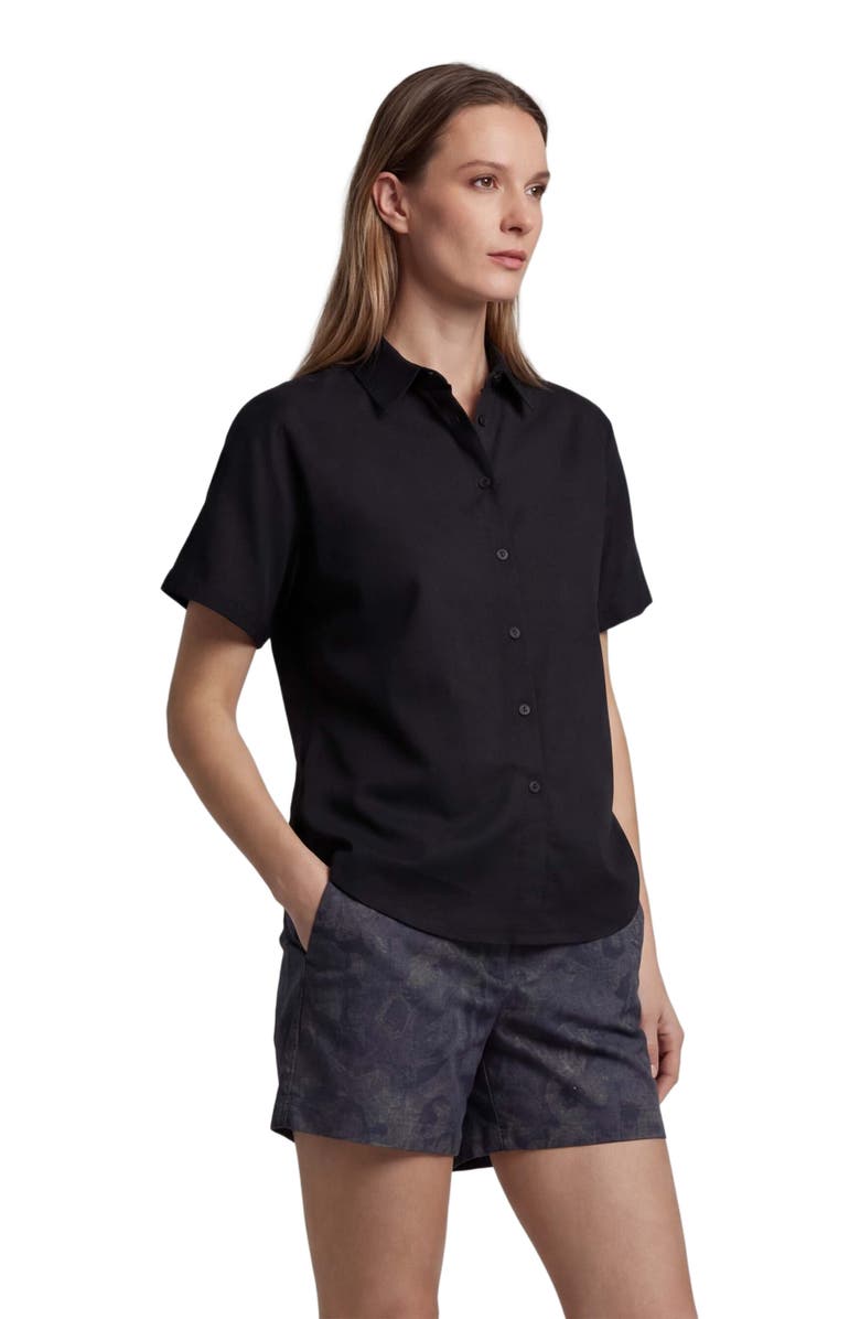 Lords of Harlech Womens Short Sleeve Linen Shirt, Alternate, color, Black