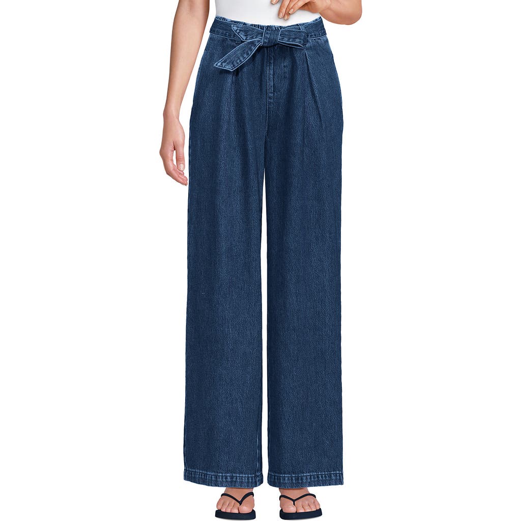 Lands' End High Ridge Twill Pull On Pleated Wide Leg Pants In Crawford Wash