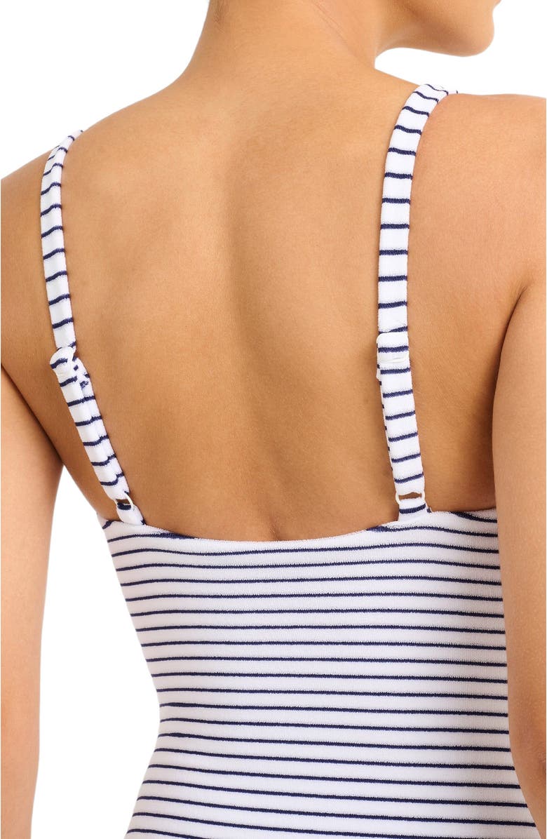 Onia Towel Terry Sailor Stripe Marilyn One Piece, Alternate, color, White/Deep Navy