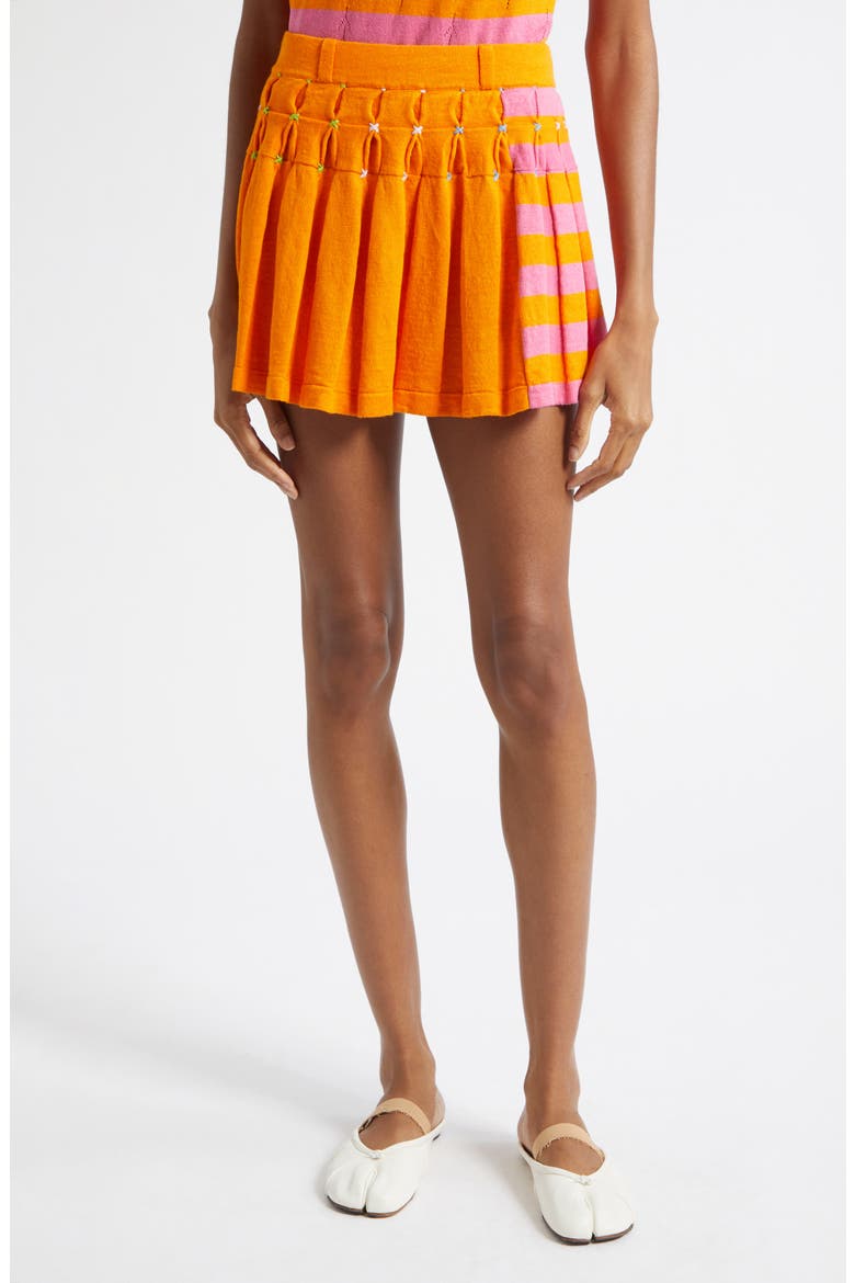 Embroidered Pleated Linen Blend Miniskirt, Main, color, ORANGE