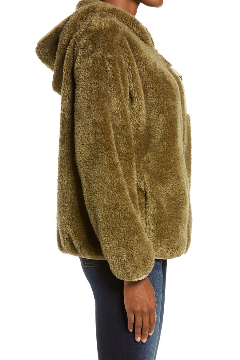Kadence Faux Fur Zip Hoodie, Alternate, color, WILD OLIVE