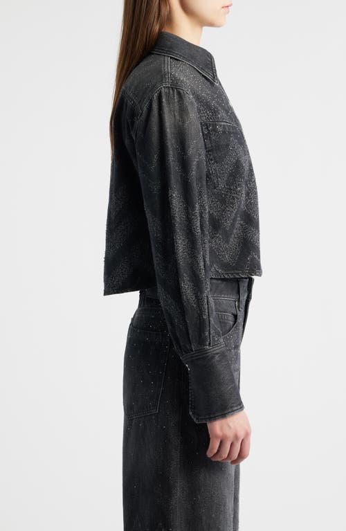 Hugo Boss Cropped Blouse In Crystal-embellished Denim In Black