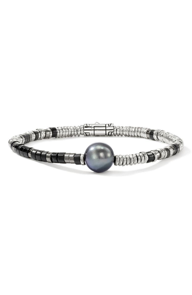 John Hardy Heishi Freshwater Pearl & Bead Silver Bracelet, Main, color, Silver/ Black