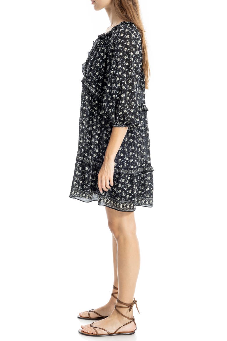 Floral Three-Quarter Sleeve Keyhole Minidress, Alternate, color, BLACK FLORAL