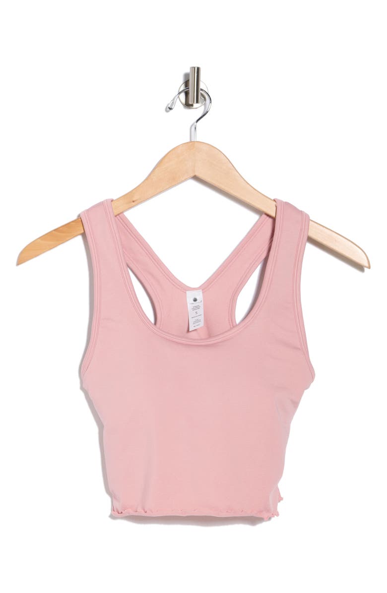 YOGALICIOUS Seamless Hollywood Lettuce Edge Racerback Bralette, Alternate, color, Pacific Pink