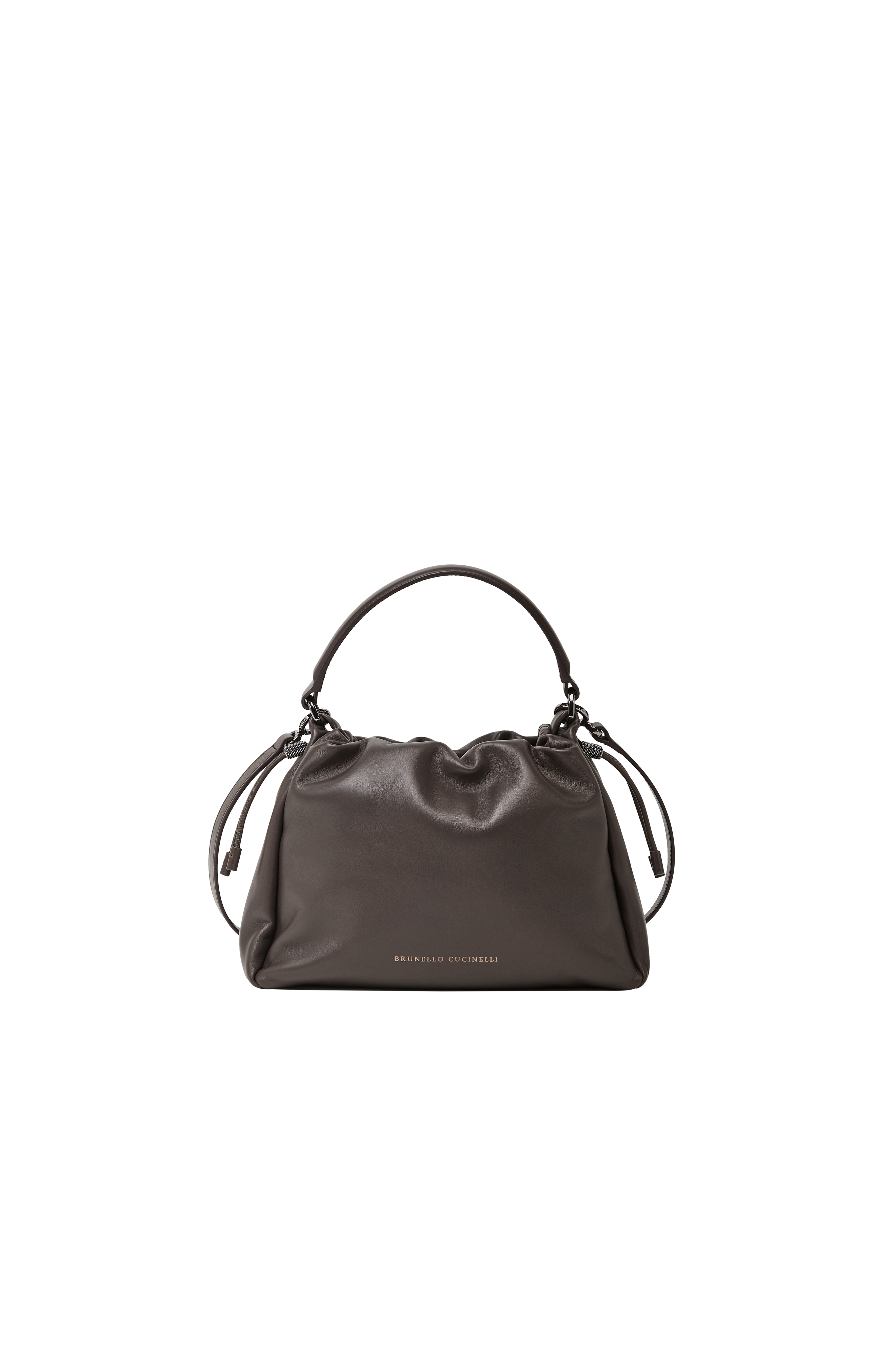 Mellow small bucket bag in soft leather with monili, Alternate, color, Rust Brown
