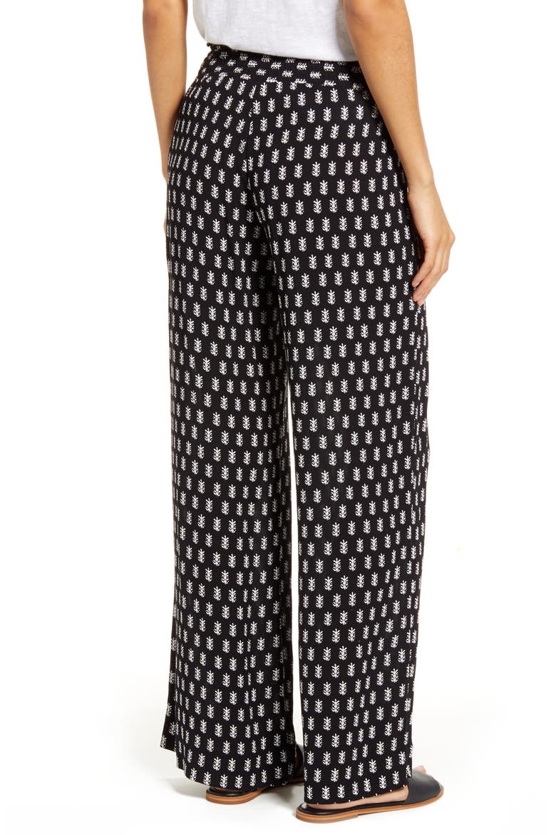 Delhi Ditsy Smock Waist Wide Leg Pants, Alternate, color, BLACK