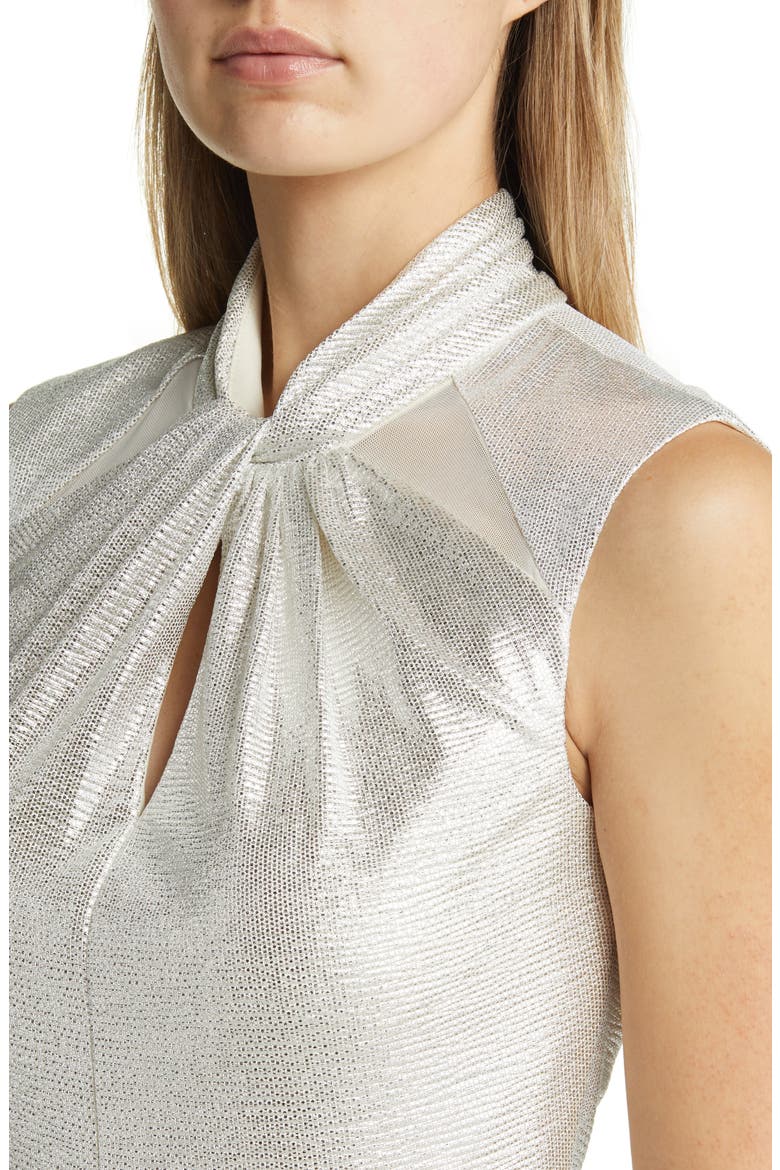 Sequin Front Twist Keyhole Midi Dress, Alternate, color, CHAMPAGNE