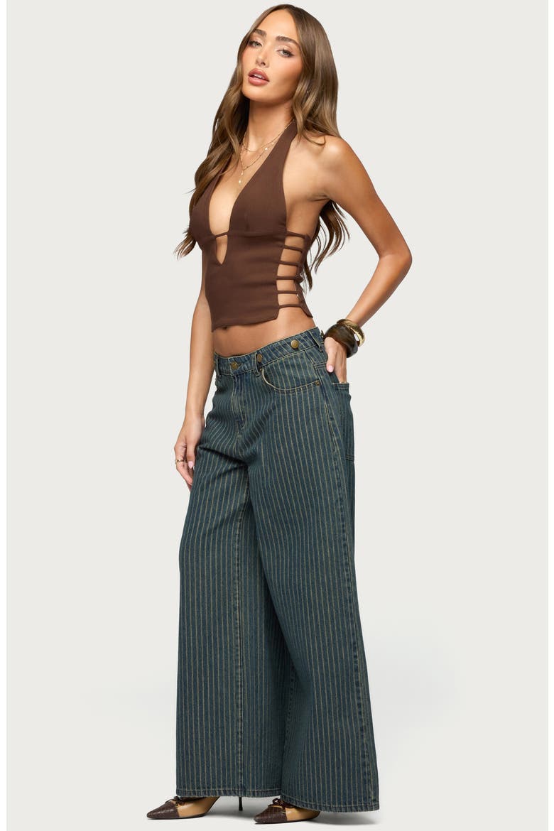 Plunge Neck Cutout Halter Top, Alternate, color, BROWN