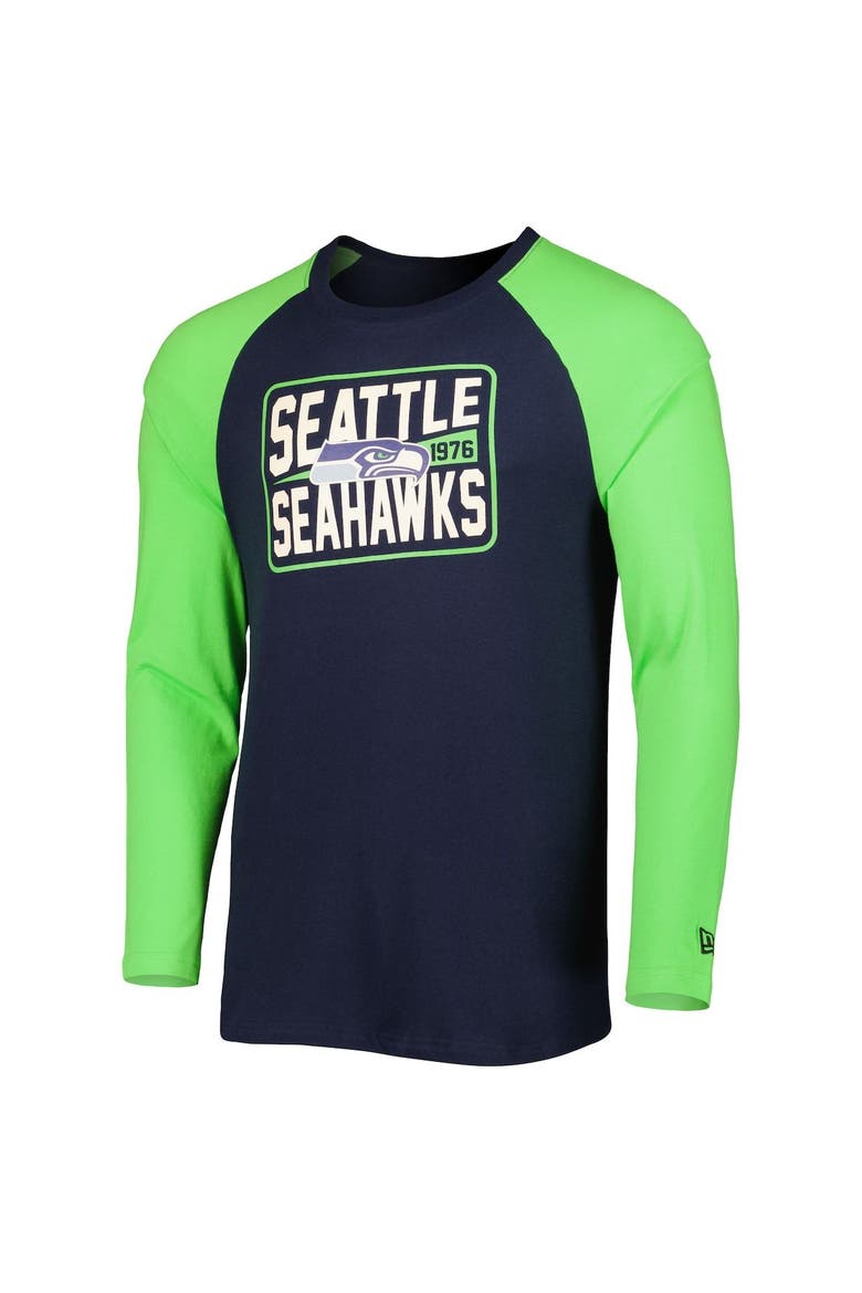 Men's New Era College Navy Seattle Seahawks Current Raglan Long Sleeve T-Shirt, Alternate, color, Navy