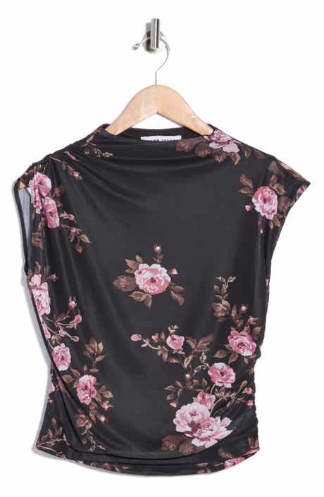 Shirred Mesh Mock Neck Top
