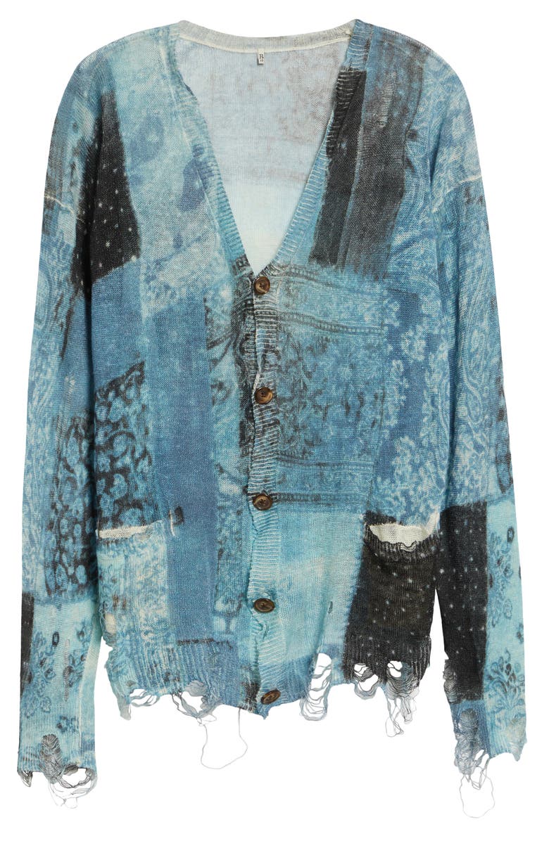 R13 Paisley Ripped Linen Sweater, Main, color, Blue Multi Bandana